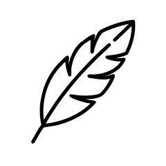 Simple black outline feather illustration on white background  