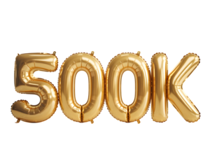 Golden 500k balloons isolated on transparent background