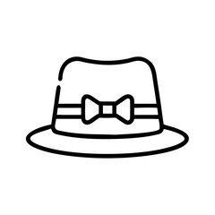 Line art illustration of a bowler hat with ribbon and bow  