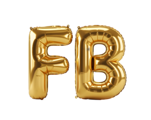 Golden fb balloons isolated on transparent background