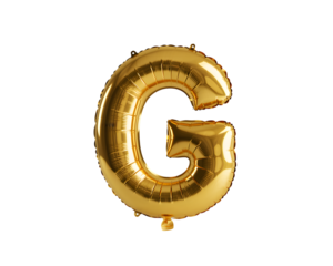 Golden letter g balloon isolated on transparent background