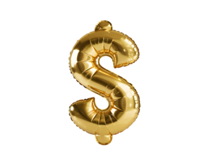 Golden dollar sign balloon isolated on transparent background