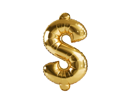Golden dollar sign balloon isolated on transparent background - Powered by Adobe