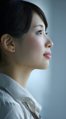 Side profile portrait of Japanese businesswoman with clean professional look