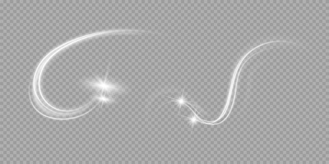 Abstract vector glowing magic star light effect from the neon blur of curved lines. Glittering stars dust trail from the side.flying comet on a transparent background. © luda