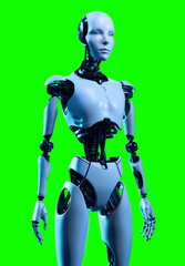 Cyborg Robot Isolated on Green Chroma key Background