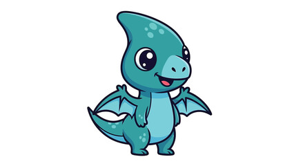 Naklejka premium Adorable Cartoon Pterodactyl Character with Big Eyes and Small Wings 1.