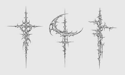 Neo-Tribal Cybersigilism Vector Set: Gothic Futuristic Linework, Occult Tattoo Core Symbols, Modern Cyberpunk Patterns for Streetwear, Clothing Brand Graphics, T-Shirt Design & Edgy Vector