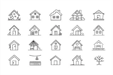 House and Cottage Line Icons for Property Dashboards