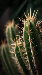 Softly lit cactus spines forming geometric patterns, showing the unique textures of desert flora.