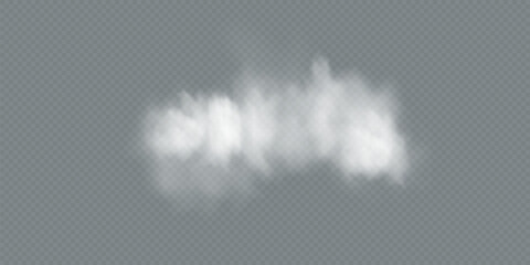 Transparent vector smoke and cloud set. Realistic fire smoke, white fluffy cloud, fog wave, and chimney smoke with overlay effect. Ideal for weather illustration, sky backgrounds