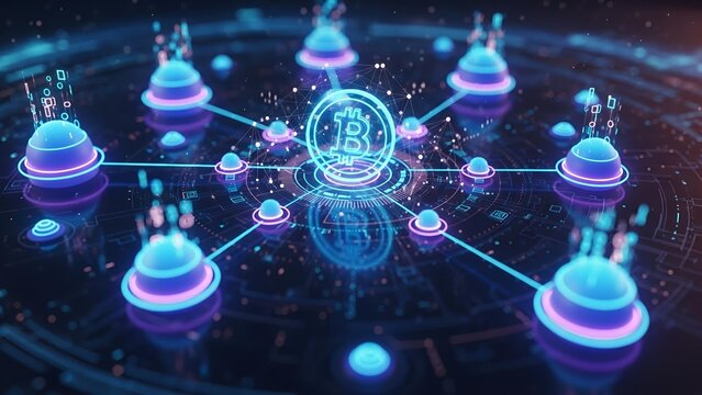Decentralized Blockchain Network with Bitcoin Cryptocurrency - Powered by Adobe