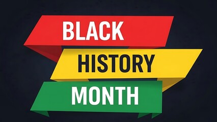 Black History Month celebration banner with red yellow and green ribbons on dark background