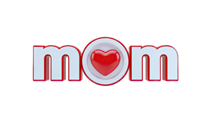 3D Mom Text with Red Heart