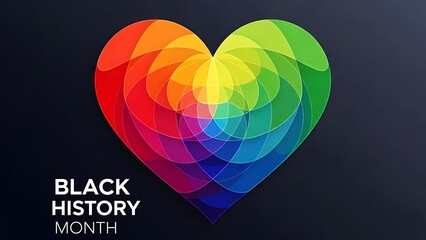 Black History Month celebration with colorful heart design on dark background