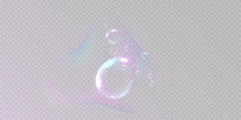 realistic colorful soap bubbles to create a design. Transparent realistic soap bubbles isolated on transparent background.