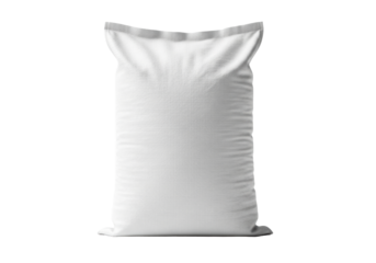 Large, full, white polypropylene sack, textured, upright on pristine transparent background with copy space, professional studio lighting, commercial product packaging concept