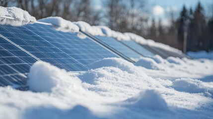 Solar Panel Array Covered in Snow During Winter for Renewable Energy Efficiency