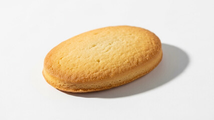 Golden Brown Oval Shortbread Biscuit on Isolated White Background