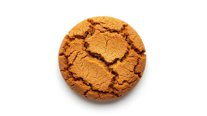 Top View of Freshly Baked Ginger Snap Cookie with Cracked Texture Isolated on White Background