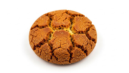 Top View of Freshly Baked Ginger Snap Cookie with Cracked Texture Isolated on White Background