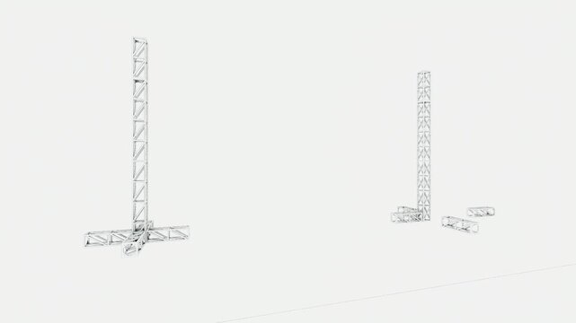 3D animation phasing of a modern indoor event stage with large LED screen, truss structure, and dynamic stage lighting. Suitable for conferences, corporate events, presentations, concerts, and virtual