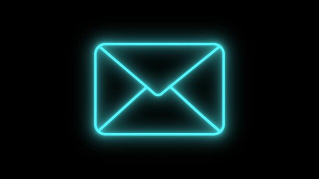 Email Animation icon Blue Neon  Color Glowing on black background.