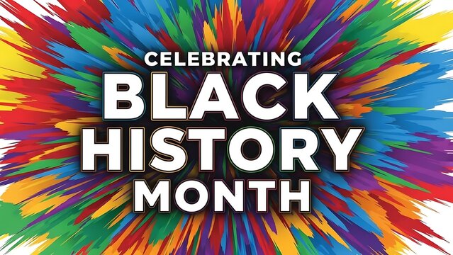 Celebrating Black History Month with colorful abstract background and white text