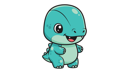 Obraz premium Adorable Cartoon Baby Dinosaur with Big Eyes and a Cheerful Smile.