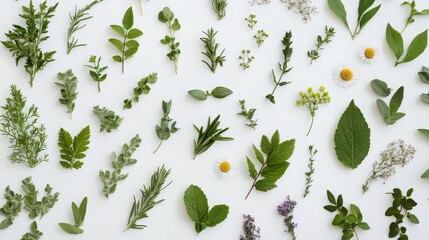 Fresh Culinary Herbs and Botanical Leaves Collection on White Background for Cooking