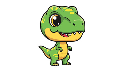 Obraz premium Adorable Cartoon Tyrannosaurus Rex with Big Eyes and Yellow Accents.