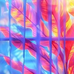 Vibrant Leaf Patterns on Colorful Glass Panels