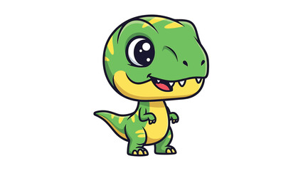 Fototapeta premium Adorable Cartoon Tyrannosaurus Rex with Big Eyes and Winking.