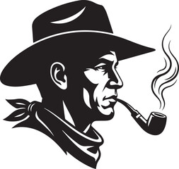 Cowboy with smoking pipe icon silhouette vector black on a white background