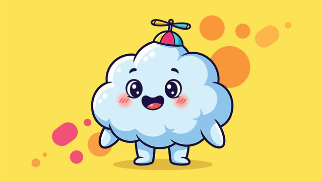 Adorable Cloud Character with Propeller Hat Cartoon Illustration.
