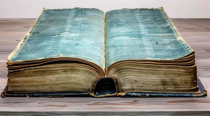 Antique Book with Hole in Pages on Wooden Surface