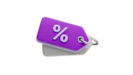 Purple tag with percentage symbol and metal ring