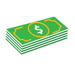 Money icon. Stack of dollar bills on a white background. Economy, business, accounting. Flat design style.