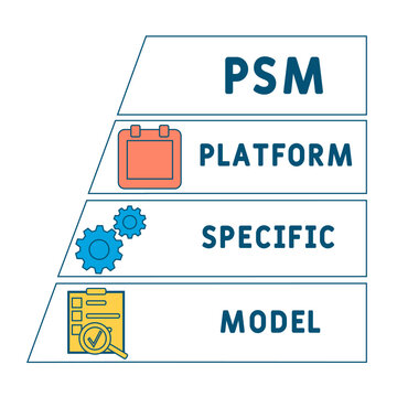 PSM - platform specific model acronym. business concept background. vector illustration concept with keywords and icons. lettering illustration with icons for web banner, flyer, landing