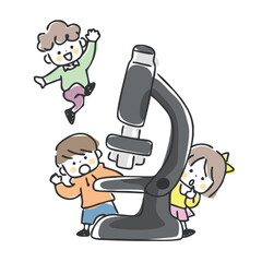 子供と顕微鏡のイラスト