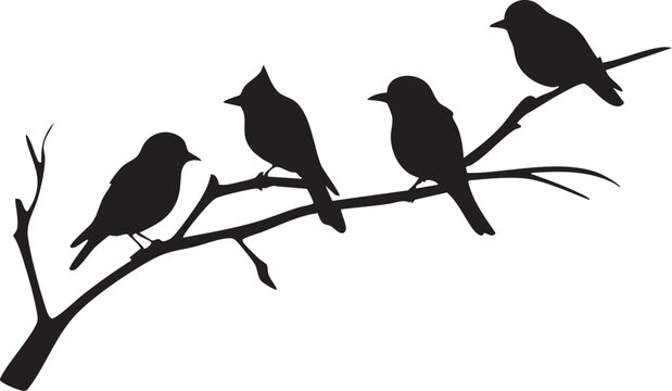 Groupe d'oiseaux sur une branche sur un fond transparent - Silhouette