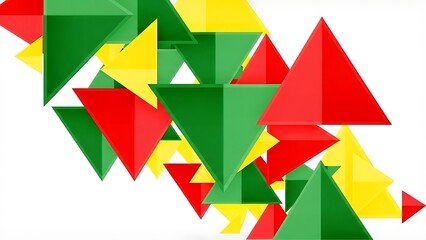 Colorful geometric shapes of red green and yellow triangles on white background