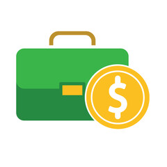 Finance icon. Briefcase and dollar coins on a white background. Economy, business, accounting. flat design style.