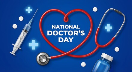 National Doctor's Day celebration with medical symbols and heart