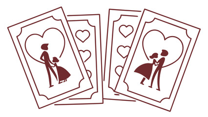 Romantic couple illustrations on decorative heart cards for love