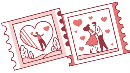 Romantic couple and love themed postage stamps with hearts