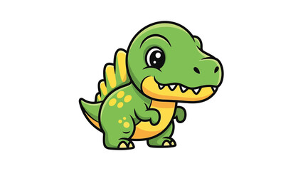 Fototapeta premium Adorable Green Cartoon Dinosaur with Yellow Accents and Spikes.