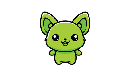 Fototapeta premium Adorable Green Creature with Big Eyes and Pointed Ears.