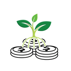 investment icon. stack of dollar coins with plants on top. economy, business, accounting. mixed design style