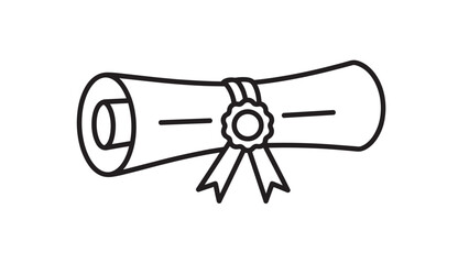 Outline icon of a rolled diploma or scroll tied with a ribbon and seal, representing academic achievement, graduation, and certificates.